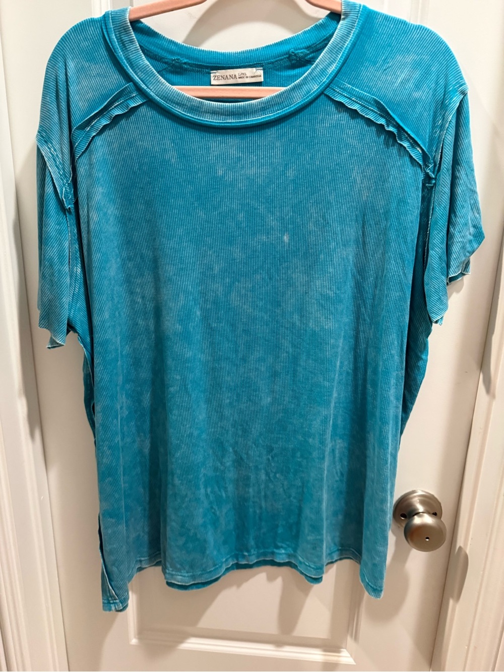 Zenana Outfitters Teal Short Sleeve Ribbed Top